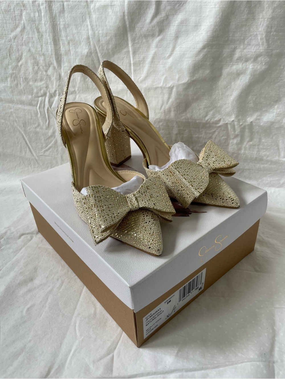 Jessica Simpson Nekira 3 Slingback Heel Pumps - Natural Gold Glitter size 8 New - Picture 3 of 12